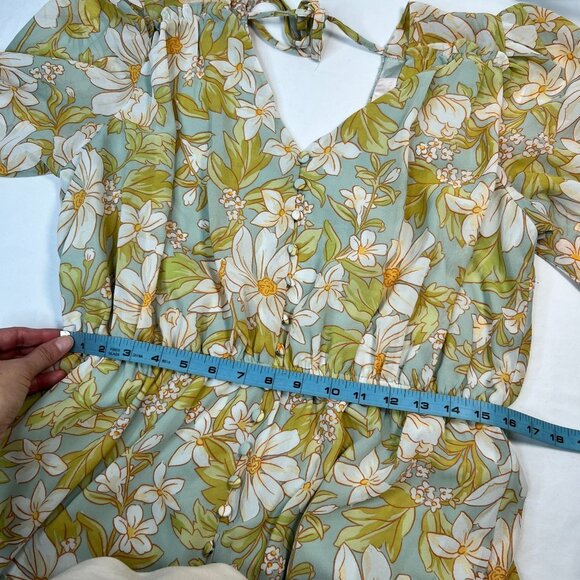 Rachel Parcell Daisy Floral Chiffon Drawstring Midi-Dress Light Blue Yellow Med - Picture 8 of 13